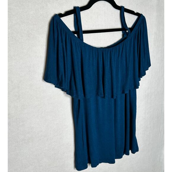 NWoT Ups & Downs Cold Shoulder Ruffle Top – Dark Teal – Size 1X - Picture 2 of 8